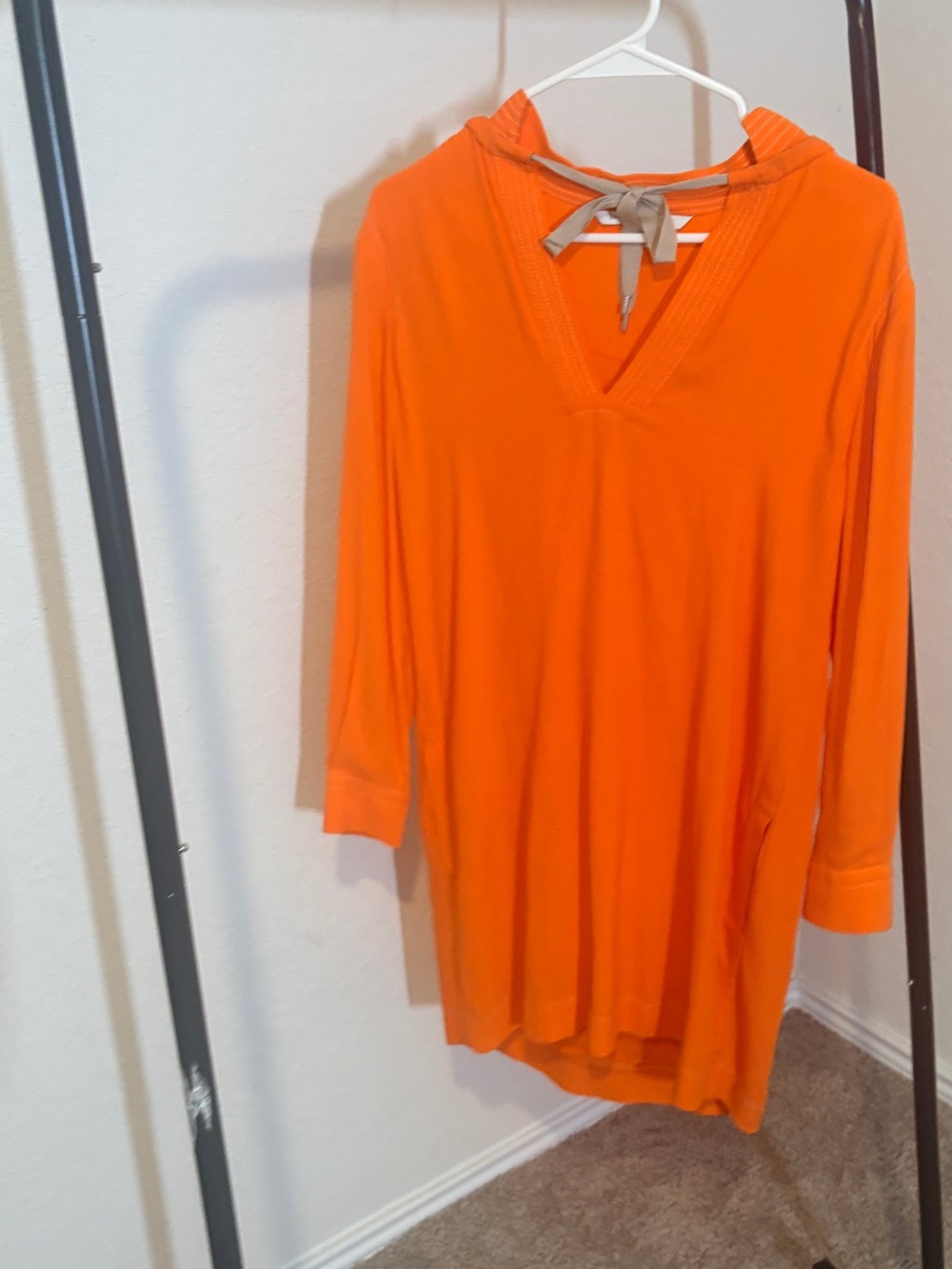 Bright Orange V-Neck Tunic with Drawstring